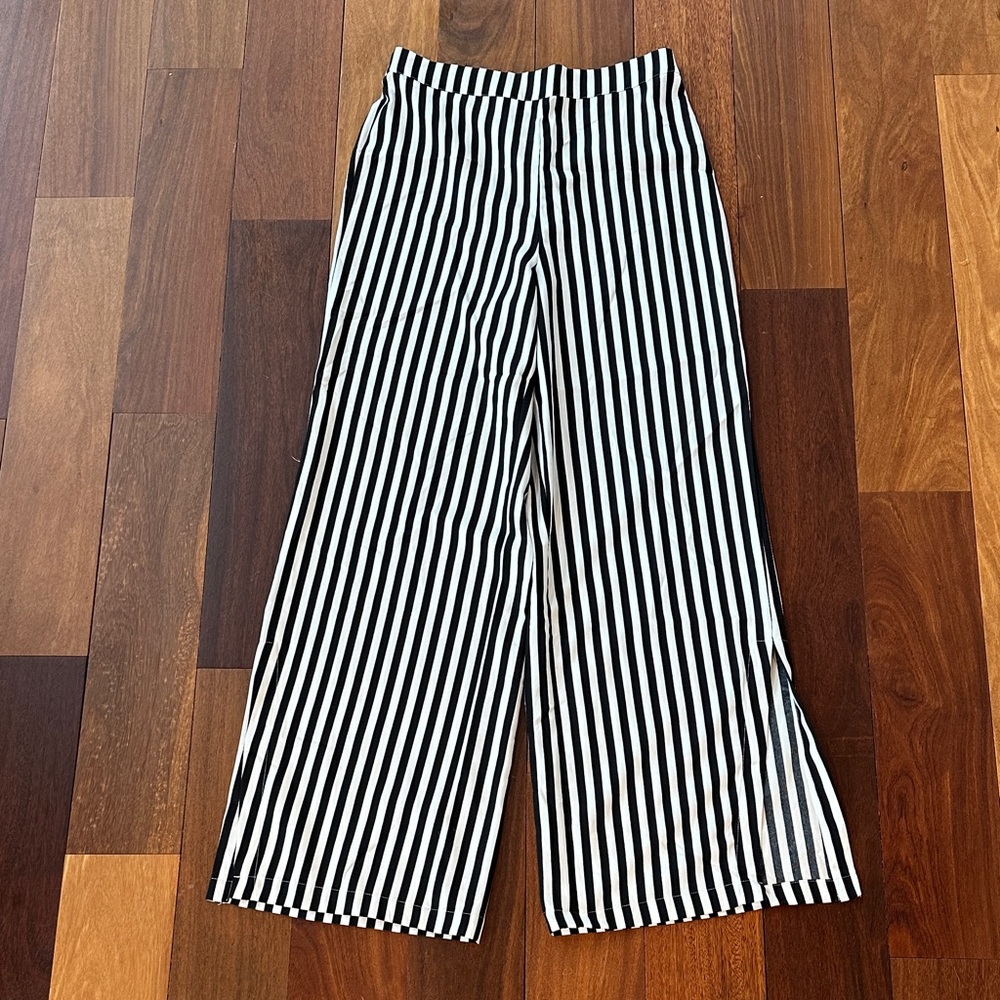 Black and White Striped Wide-Leg Pants